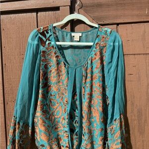 Lucky Brand Teal and Gold Blouse